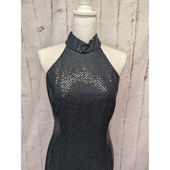 Roberta Vintage Black Sleeveless Sequin Dress Halter Cocktail Evening Sz 13/14 - Picture 4 of 9